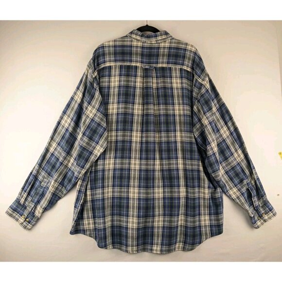 Dockers Long Sleeve Cotton Flannel Blue Plaid Shirt XXL Button Down Heavyweight - Picture 2 of 8